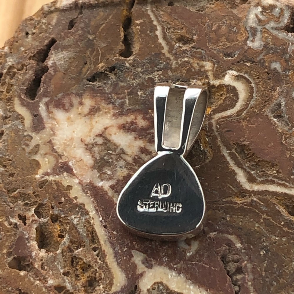 Zuni Inlaid Drop Turquoise Silver Pendant - Picture 8 of 8